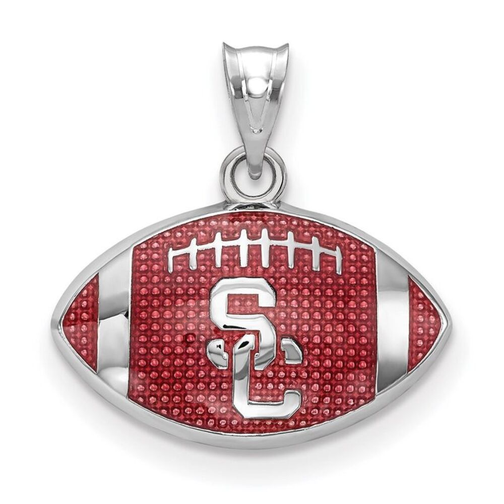 Sterling Silver U of Southern California Small Enamel Football Pendant
